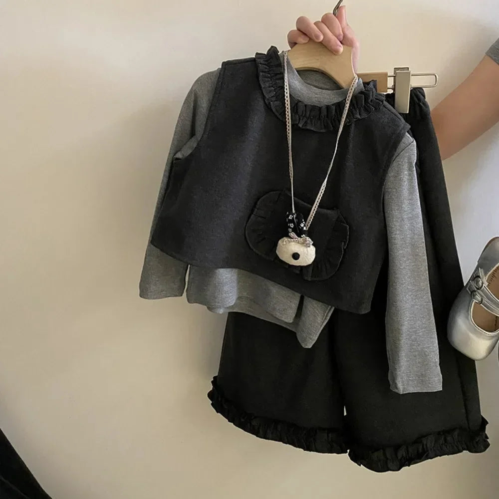 3-Piece Suit Long Sleeve Bottom Shirt, Vest & Pants Set