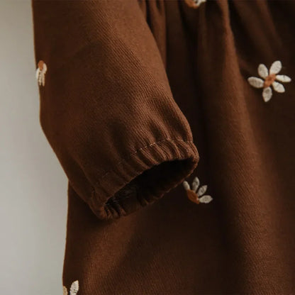 Embroidery Contrasting Color Lapel Dress