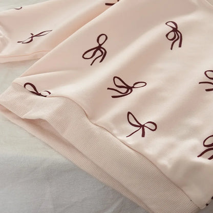 Beige Bow Top & Striped Pants Two-piece Set