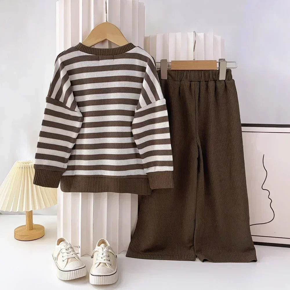 Striped Long Sleeve Top And Pants Two-Piece Set