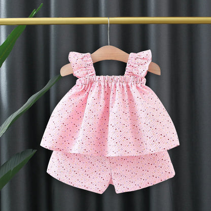 Colorful Dotted Flying Sleeve With Shorts Set