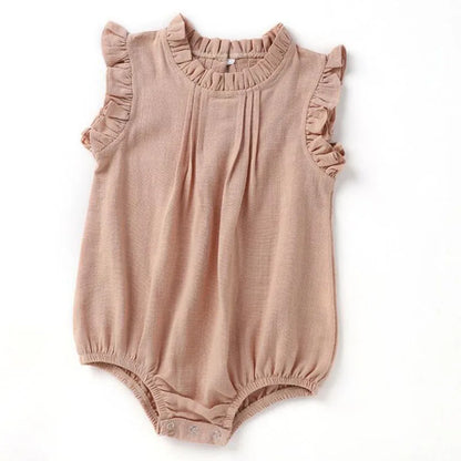 Vintage Ruffle Lace Baby Romper – Cotton Linen Bodysuit