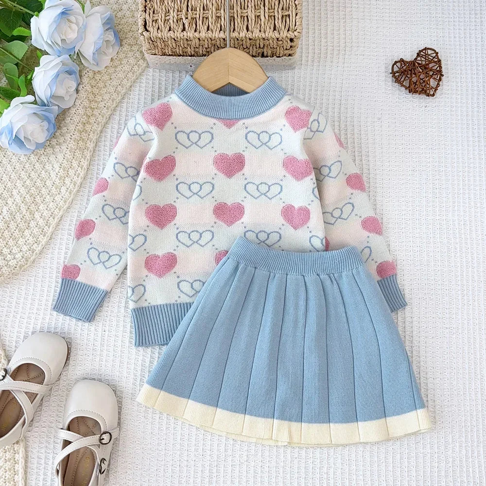 Love Top & Pleated Skirt Two-Piece Set