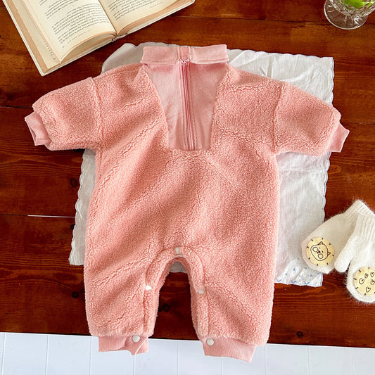 Winter Warm Zipper Baby Romper Solid Color Jumpsuit