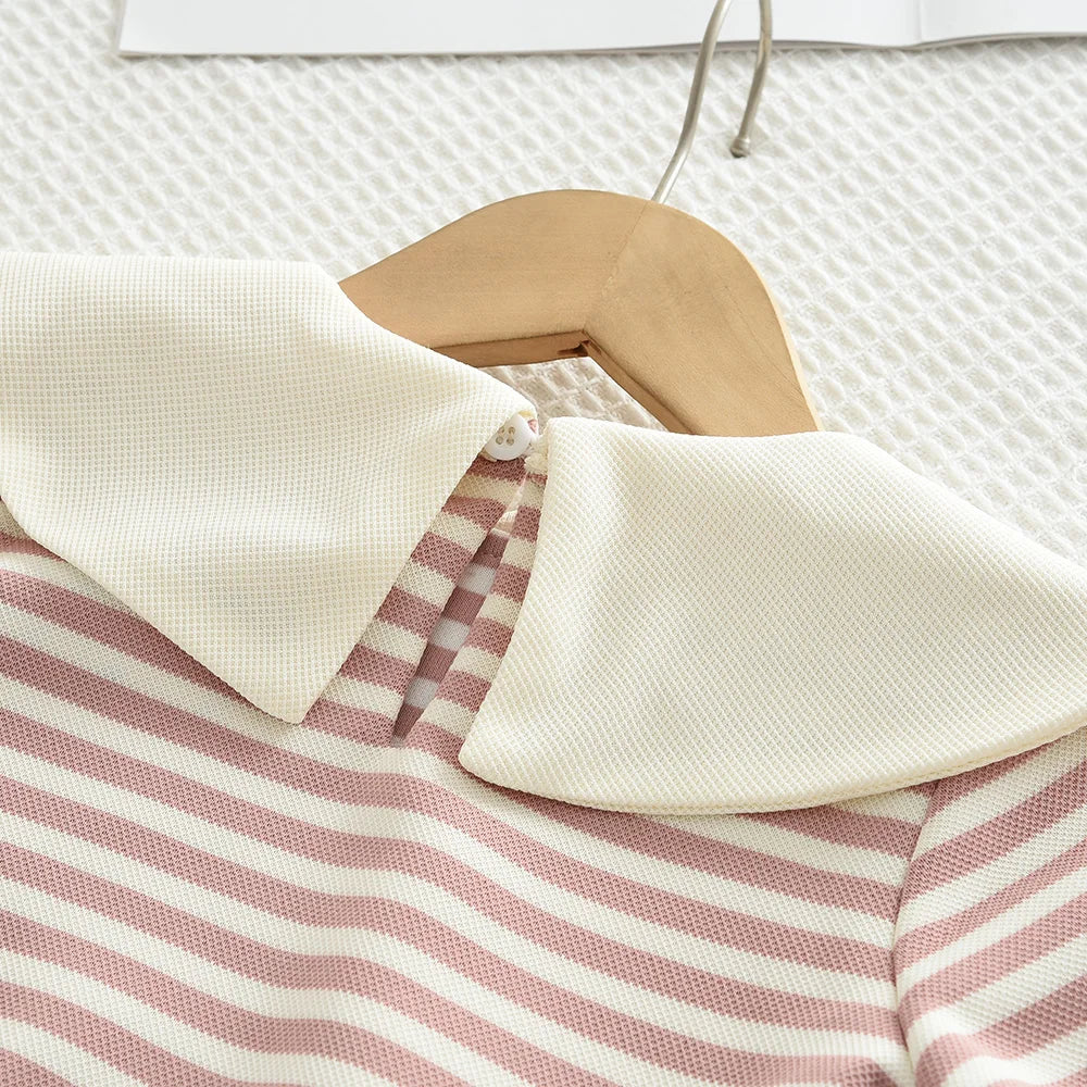 Stripe Collar Long Sleeve Top And Pants Set