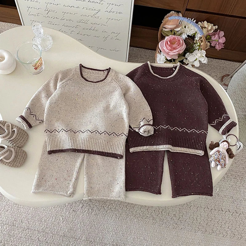 Knitted Long Sleeve Pullover Top & Pants Set