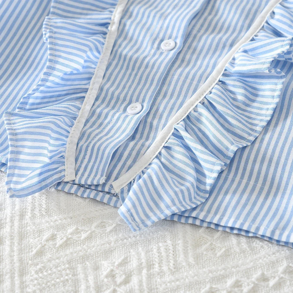 Striped Ruffled Shirt & Skirt 2Pcs Set