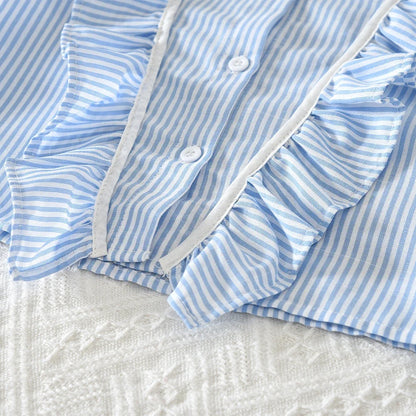 Striped Ruffled Shirt & Skirt 2Pcs Set