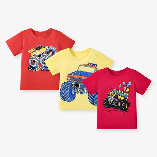3pcs Boys Cotton Trucks T-Shirts