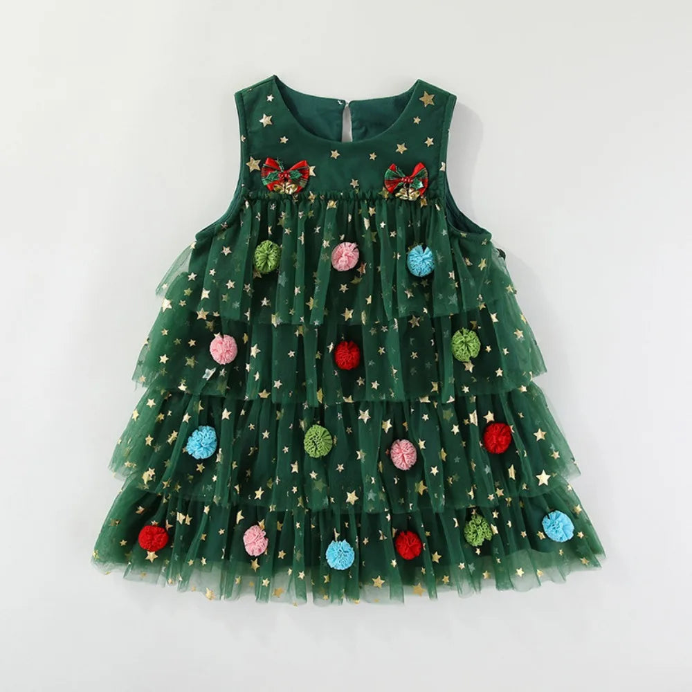 Christmas Green Mesh Sequins Dress