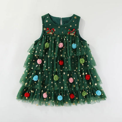 Christmas Green Mesh Sequins Dress