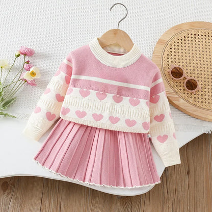 Knitted Sweater Love Top & Skirt 2 Set