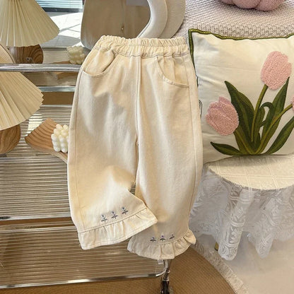Elegant Embroidered Flower Jeans for Girls