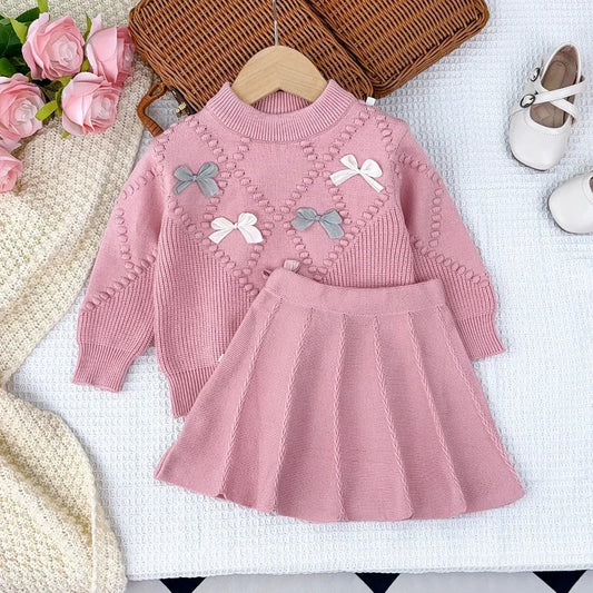 Comfortable Bow Sweater & Skirt Set