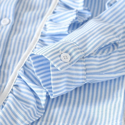 Striped Ruffled Shirt & Skirt 2Pcs Set