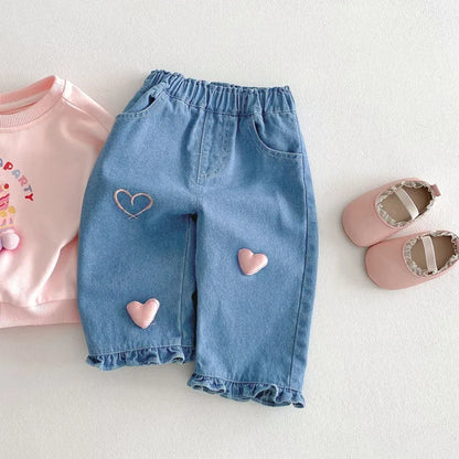 Cute Love Heart Denim Pants