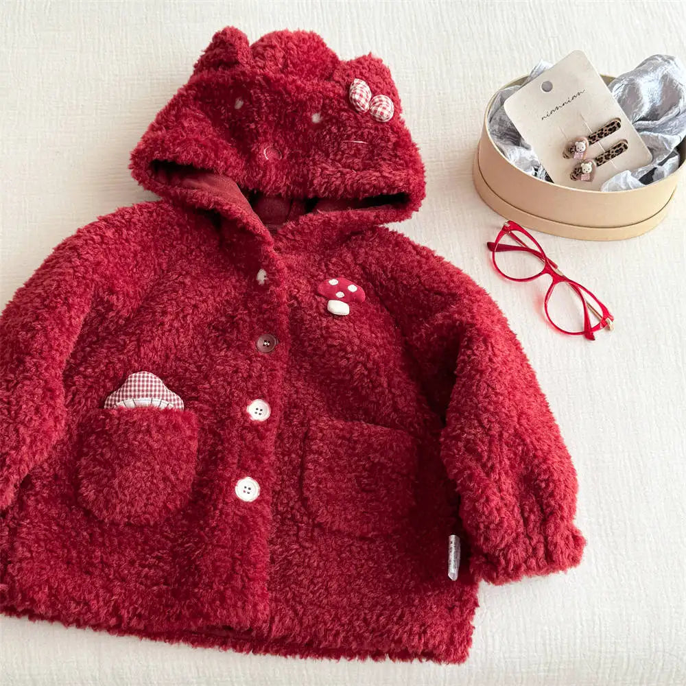 Red Fairy Tale with Plush Warm Hooded Jacket