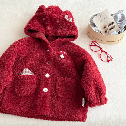 Red Fairy Tale with Plush Warm Hooded Jacket