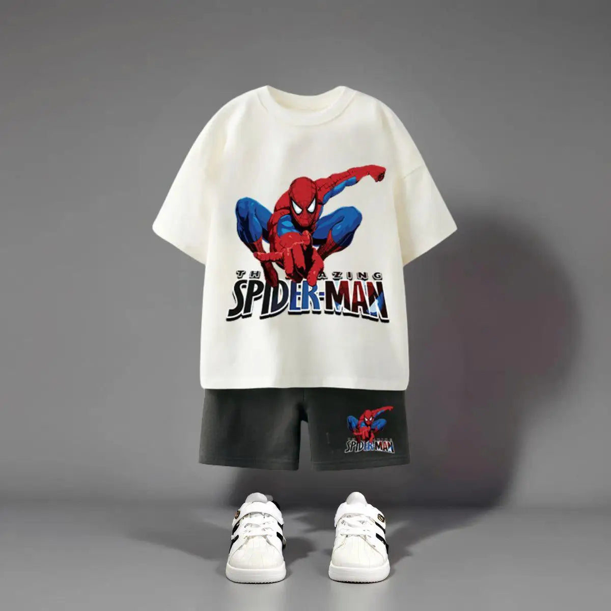 Spiderman 100% Cotton White T-Shirt and Shorts Set