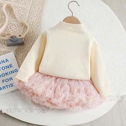 New Cute Colorful Sequins Knitwear & Tutu Skirt Set