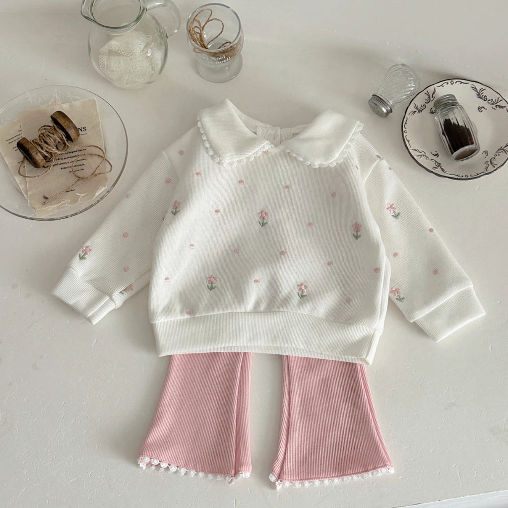 New Girls Floral Embroidered Top & Bottom Baby Set