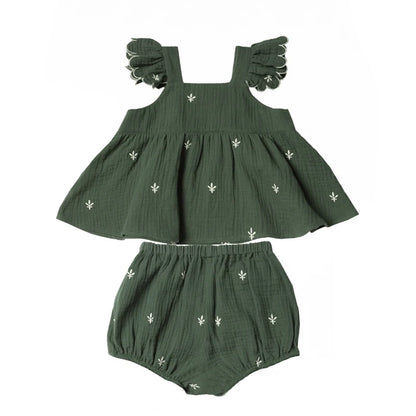Organic Cotton Embroidery Girl Set