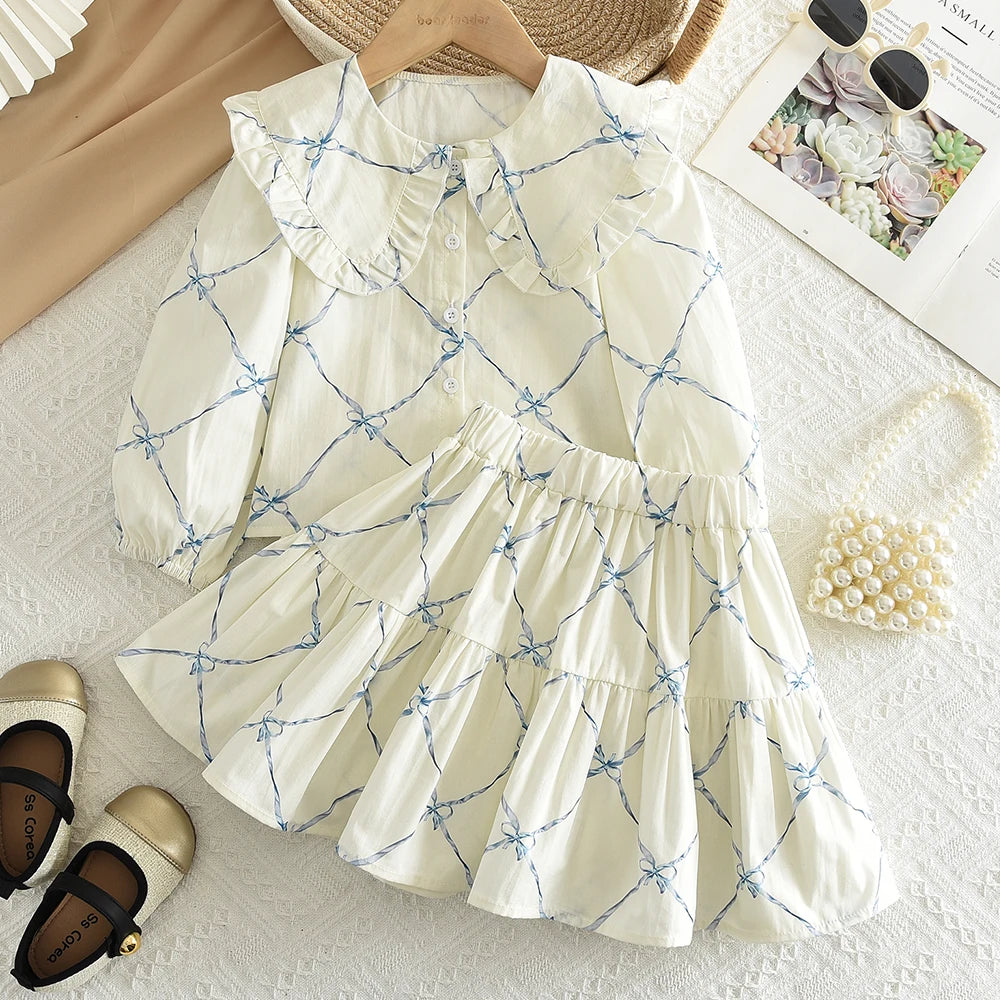 Two Piece Bow Top & Pleated Skirt Set