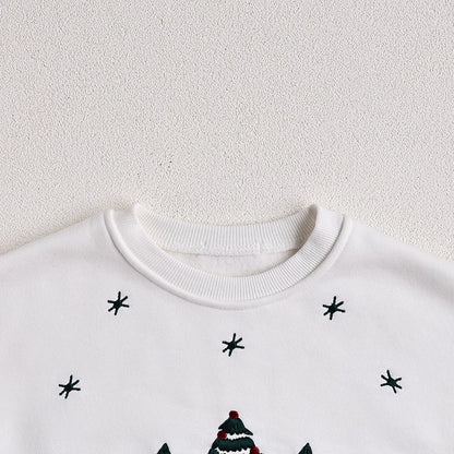 Christmas Fur Lining Bodysuit Christmas Tree Embroidery With Hat