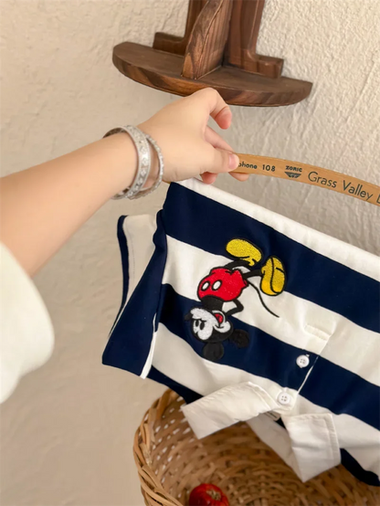 100% Cotton Mickey Mouse Stripe Polo Shirt – Perfect for Summer Adventures!