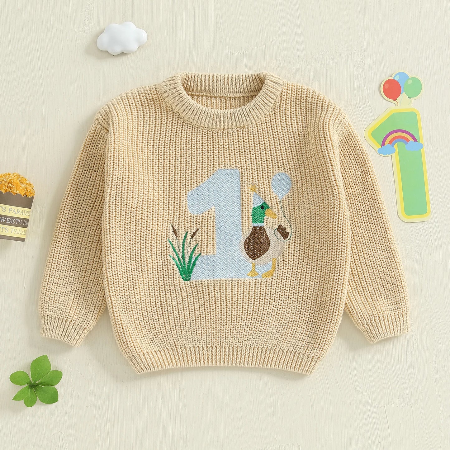 Baby Boy Birthday Sweater Casual Duck Letter Embroidery