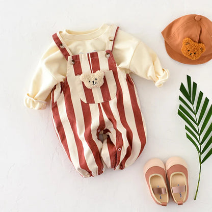 100% Cotton Striped Onesie with Teddy Bear