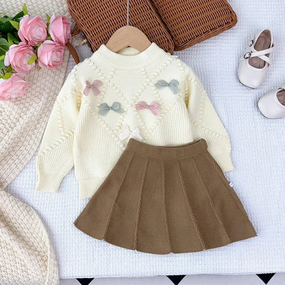 Comfortable Bow Sweater & Skirt Set