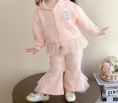 Elsa Princess Zippered Hooded Jacket & Bellbottom Pants
