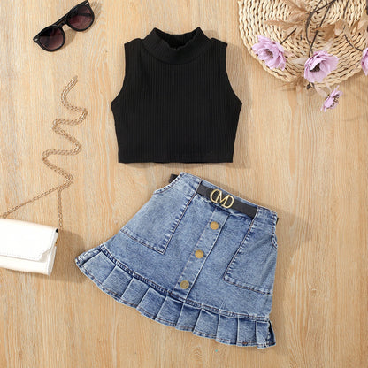 Vest Top & Denim Skirt Set