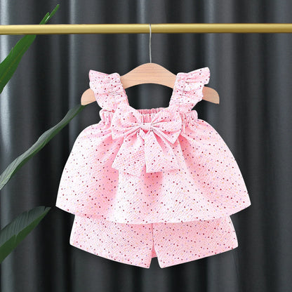 Colorful Dotted Flying Sleeve With Shorts Set