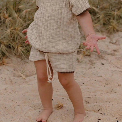 Knitted Short Sleeved Pullover Top & Shorts Set