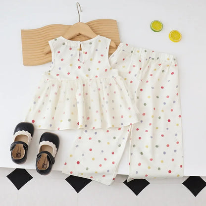 Sleeveless Polka Dot Top & Wide-Leg Pants Set