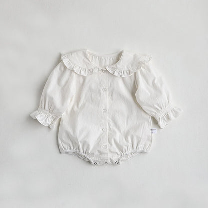 Peter Pan Collar Girls Bodysuit With Ruffle Sleeve