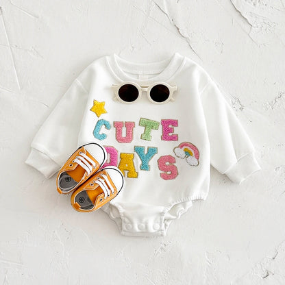 Bubble Romper Cute Letter Embroidery