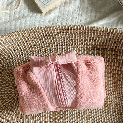 Winter Warm Zipper Baby Romper Solid Color Jumpsuit