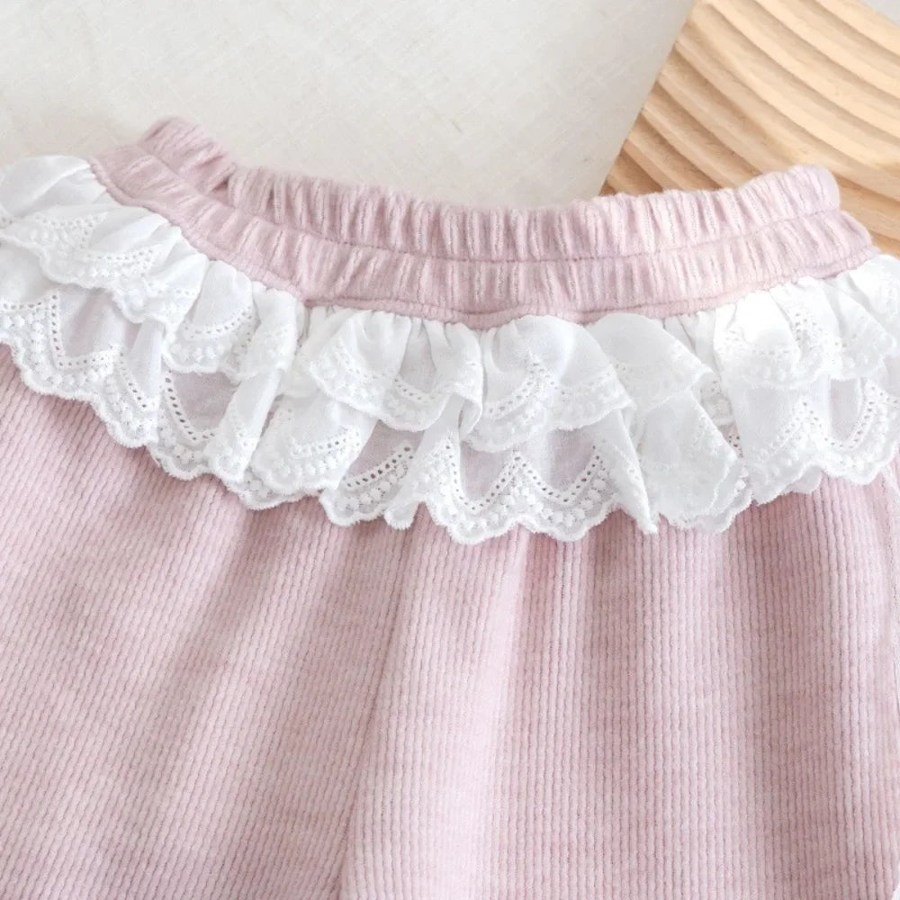 Cute Lace Patchwork Hoodie & Pants Two-piece Set