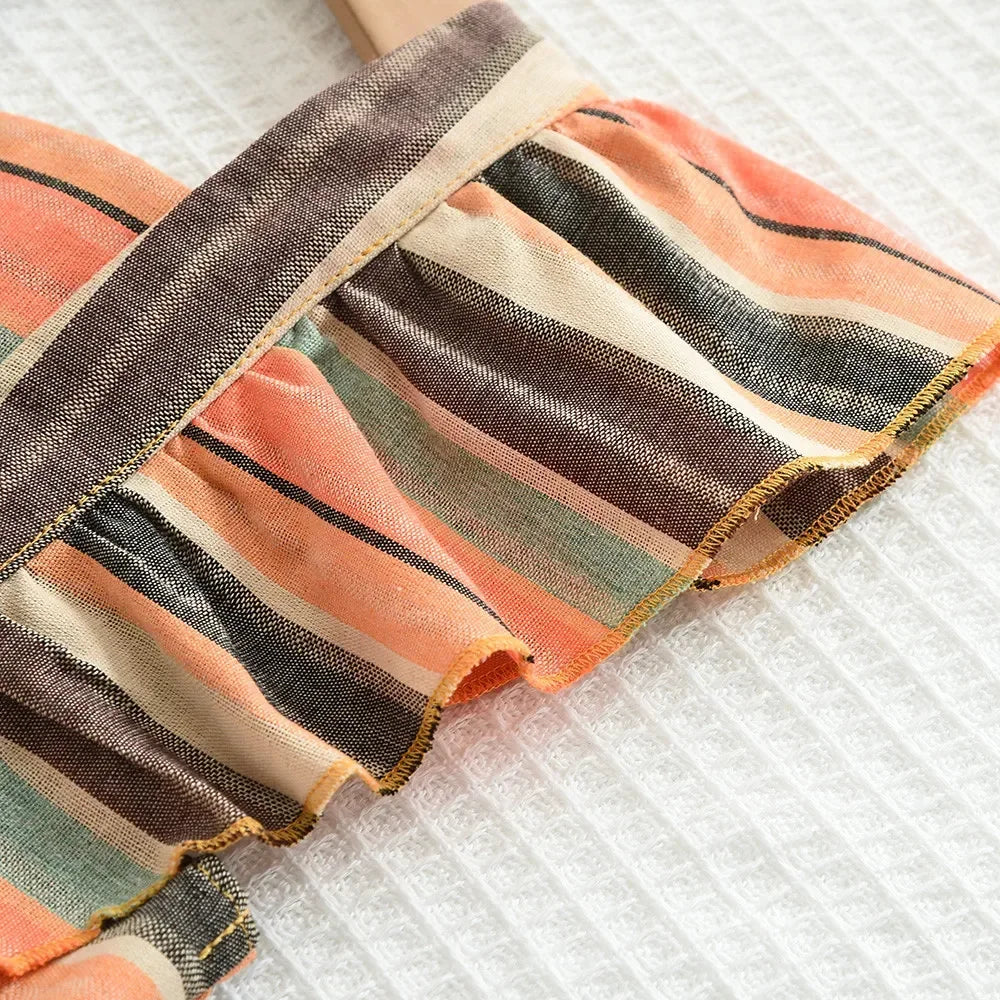 Flying Sleeve Vertical Striped Jumpsuit