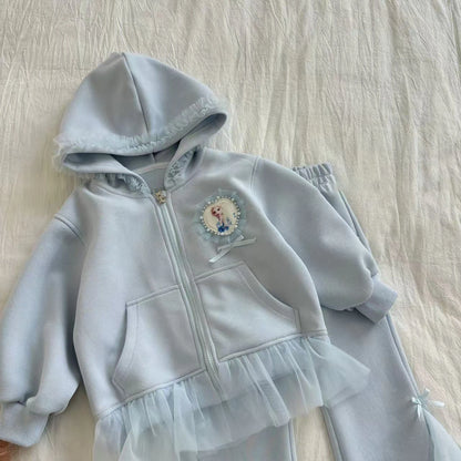 Elsa Princess Zippered Hooded Jacket & Bellbottom Pants