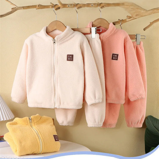 Warm Freece Plush Thickened Cardigan Top & Pants Set