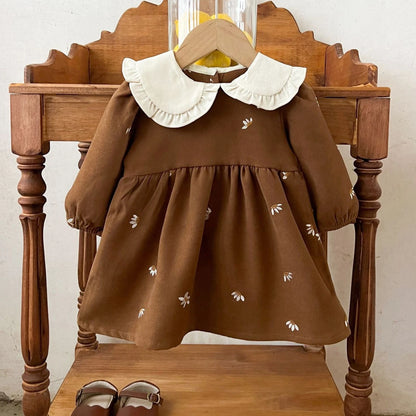 Embroidery Contrasting Color Lapel Dress