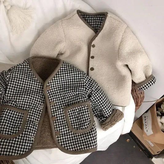 Warm Jacket With Two Sides Plaid Plush