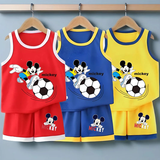 Football Mickey Mouse T-Shirt Vest & Shorts Set