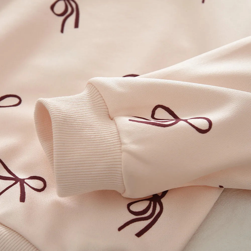 Beige Bow Top & Striped Pants Two-piece Set