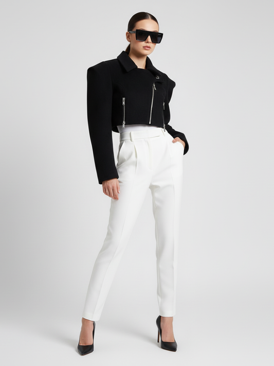 Wide-Shoulder Short Woolen Coat For Women, Financial District, BYMANYC New York.-0