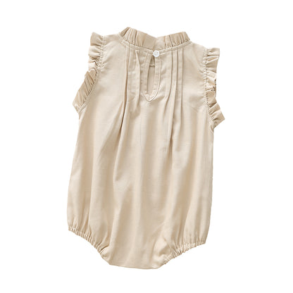 Vintage Ruffle Lace Baby Romper – Cotton Linen Bodysuit